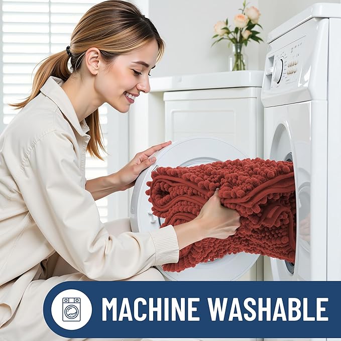 Smiry Bathroom Rugs Mat 30x20, Extra Soft Absorbent Chenille Bath Rugs, Non Slip Rubber Backing Machine Washable Quick Dry Bath Mats for Bathroom Floor, Tub, Shower, Home Decor Accessories, Maple Red