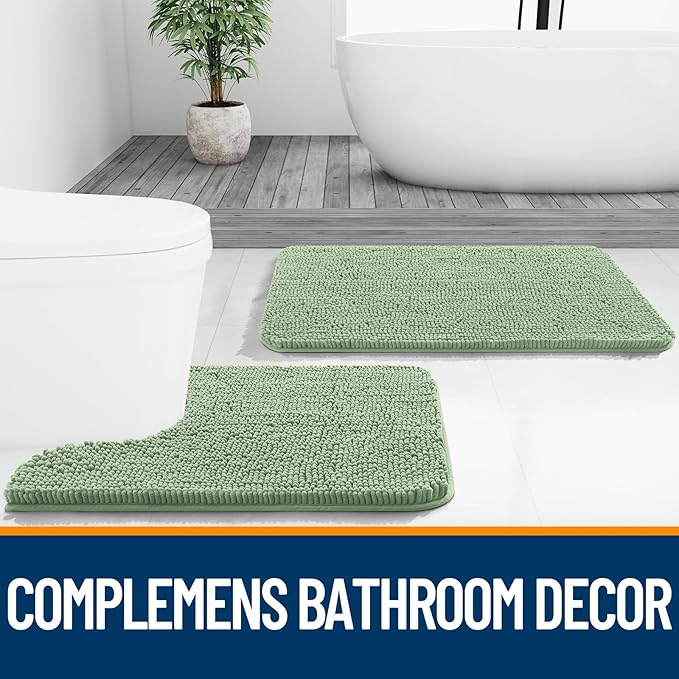 OLANLY Bathroom Rugs 59x24, Extra Soft Absorbent Chenille Bath Rugs, Rubber Backing Quick Dry, Machine Washable Bath Mats for Bathroom Floor, Tub and Shower, Home Decor Accessories, Sage Green