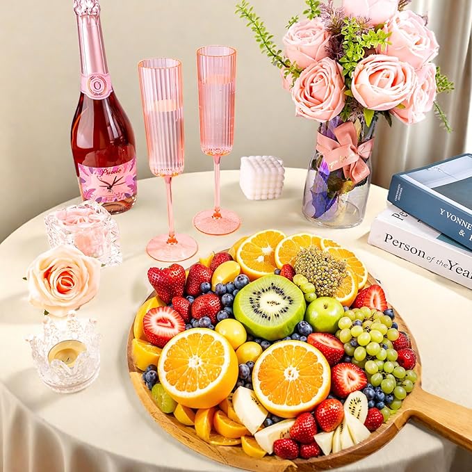 36 Pack Pink Plastic Champagne Flutes - 6oz Ribbed Disposable Champagne Glasses - Clear Pink Vintage Mimosa Glasses with Long Stem Elegant & Lightweight for Wedding Party