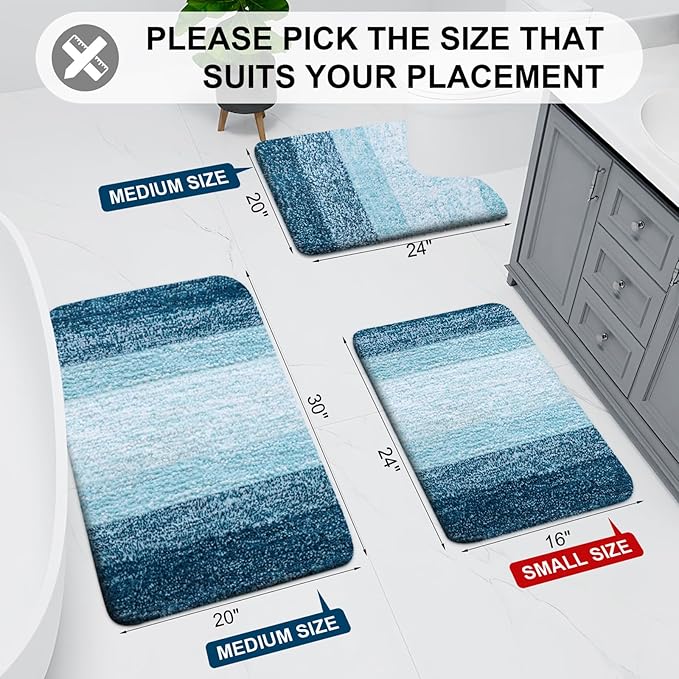 Arotive Microfiber Bathroom Rugs, Shaggy Soft and Absorbent Bath Rug, Non-Slip, Thick Plush Machine Washable Dry Bath Mats for Bathroom, Tub and Shower, 30x20, Peacock Blue, Rectangular