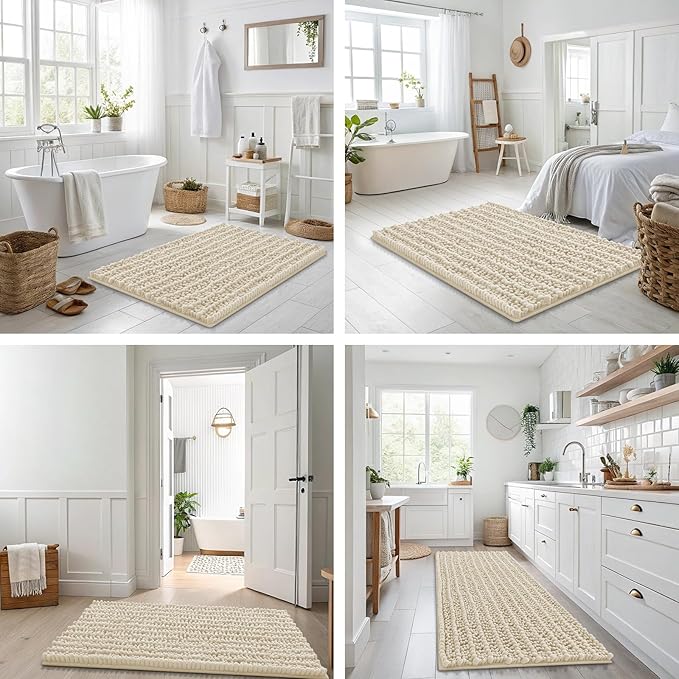 Smiry Bathroom Rugs Mat 30x20, Extra Soft Absorbent Chenille Bath Rugs, Non Slip Rubber Backing Machine Washable Quick Dry Bath Mats for Bathroom Floor, Tub, Shower, Home Decor Accessories, Sand