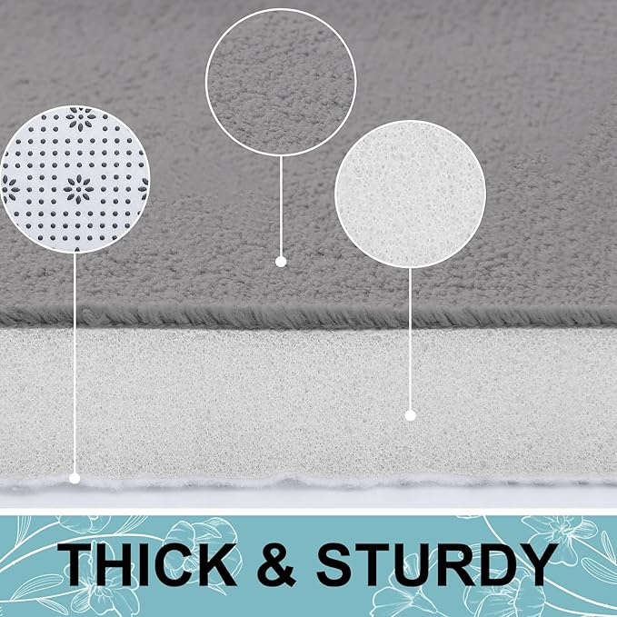 Smiry Memory Foam Bath Mat 44x24, Extra Soft and Absorbent Bathroom Mats, Non Slip Washable Carpet for Floor, Shower and Tub, Grey