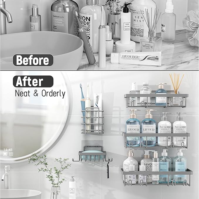 5 Pack Shower Caddy Organizer – Adhesive Bathroom Storage Shelves