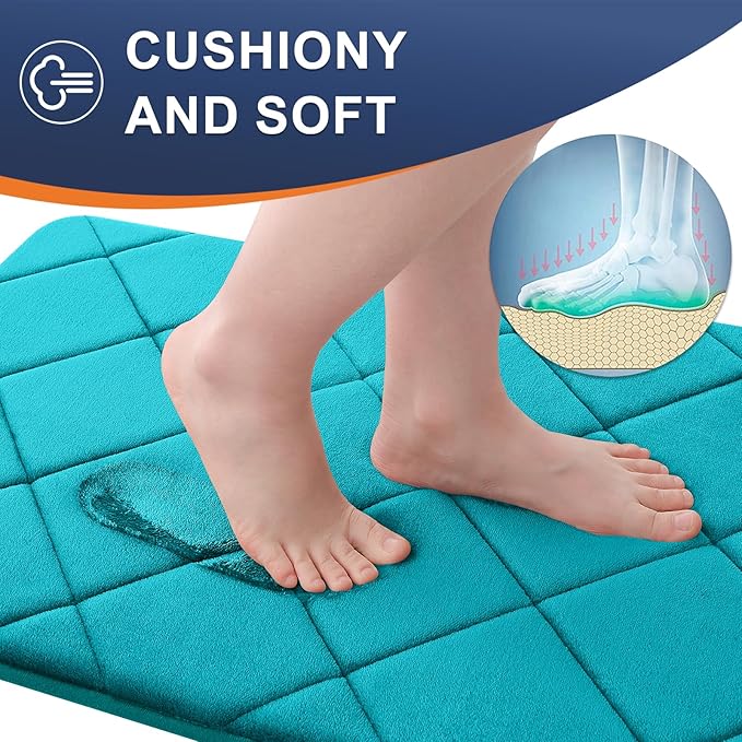 OLANLY Memory Foam Bath Mat 59x20, Ultra Soft and Absorbent Bathroom Rugs, Machine Washable, Comfortable Bath Carpet for Bathroom Floor, Tub and Shower, Teal
