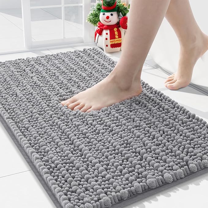 Arotive Luxury Chenille Bathroom Rug Mat, Extra Soft Thick Absorbent Shaggy Bath Rugs, Non-Slip Machine Wash Dry, Plush Bath Mats for Bathroom, Shower and Tub, 36x24, Grey