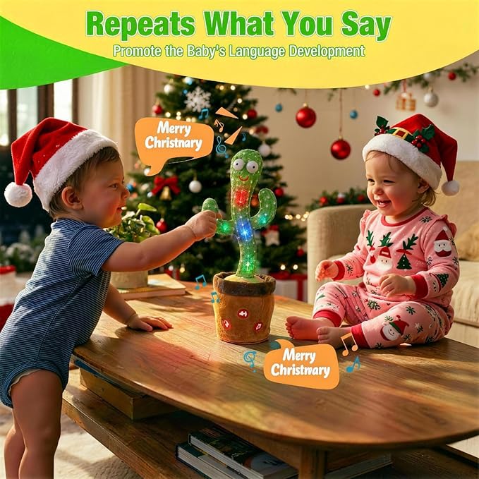 Ayeboovi Baby Toys Dancing Talking Cactus, Volume Adjustable Mimicking Recording Cactus Toy Repeats What You Say, Toddler Toys Singing Cactus with 120 Songs, Tummy Time Toys for Kids Boys Girls