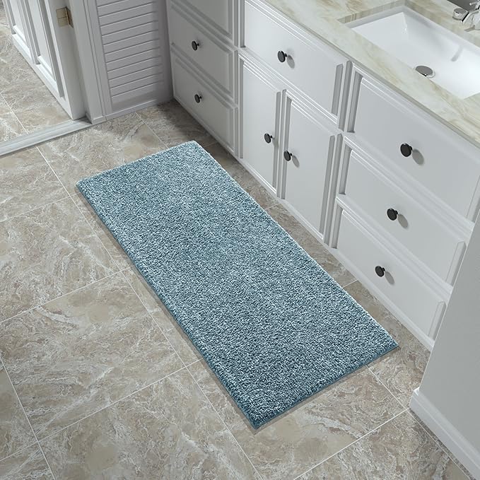 Yimobra Bathroom Runner Rug Non Slip Washable, Soft Absorbent Microfiber Long Bath Mat, Dual-Tone Decor Rug with Rubber Backing for Floor, Tub and Hallway,56x24,Home Essentials,Denim Blue