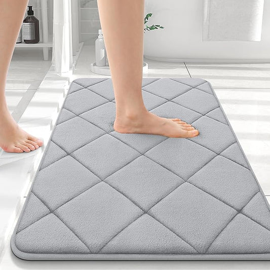 OLANLY Memory Foam Bath Mat 36x24, Ultra Soft and Absorbent Bathroom Rugs, Machine Washable, Comfortable Bath Carpet for Bathroom Floor, Tub and Shower, Light Gray