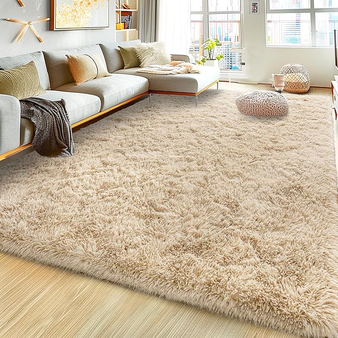 Super Fluffy Rug for Bedroom, 4x6 Shag Fuzzy Area Rug for Living Room Bedroom, Plush Soft Carpet for Girls Boys Kids, Non Slip Throw Rugs for Dorm, Modern Home Decor Aesthetic, Camel