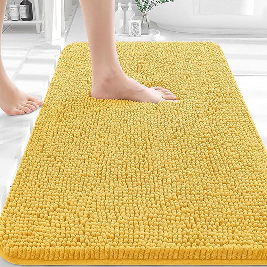 OLANLY Bathroom Rugs 36x24, Extra Soft Absorbent Chenille Bath Rugs, Rubber Backing Quick Dry, Machine Washable Bath Mats for Bathroom Floor, Tub and Shower, Home Decor Accessories, Yellow