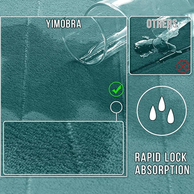 Yimobra Long Bath Mat 44"x24", Super Soft Quick Dry Memory Foam Bathroom Rug, Water Absorbent, Non Slip Backing Machine Washable for Tub Shower, Thick Comfort Support, Teal
