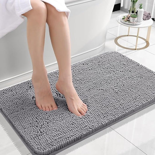 OLANLY Bathroom Rugs 30x18, Extra Soft Absorbent Chenille Bath Rugs, Rubber Backing Quick Dry, Machine Washable Bath Mats for Bathroom Floor, Tub and Shower, Home Decor Accessories, Grey