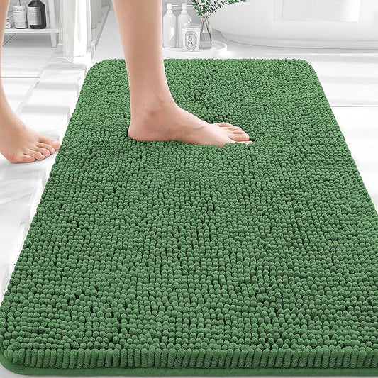 OLANLY Bathroom Rugs 36x24, Extra Soft Absorbent Chenille Bath Rugs, Rubber Backing Quick Dry, Machine Washable Bath Mats for Bathroom Floor, Tub and Shower, Home Decor Accessories, Olive Green