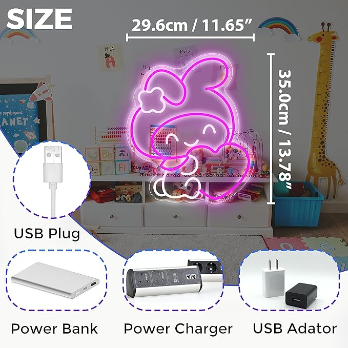 Melody Neon Sign Anime Neon Sign for Wall Decor Janpanese Neon Light for Bedroom Wall Decor Game Room Decor Livingroom Decor for Kids, Anime Gifts for Teens