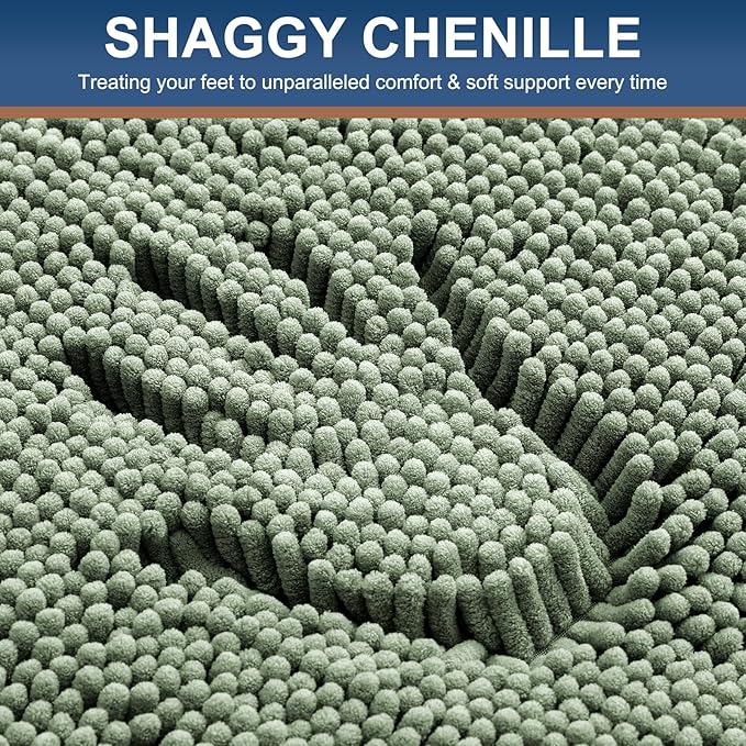 Smiry Luxury Chenille Bathroom Rugs 40x24, Extra Soft and Absorbent Shaggy Bath Mat, Machine Washable, Non-Slip Plush Carpet Runner for Tub, Shower, and Floor, Home Decor Accessories, Sage Green