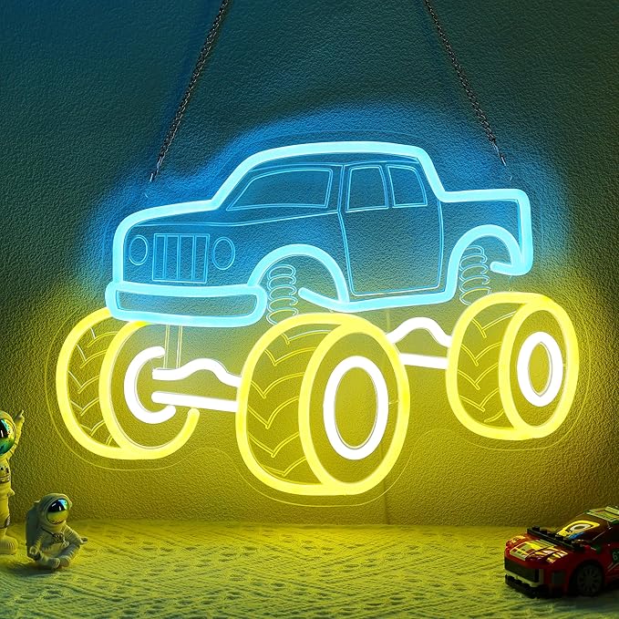 YuanDian Monster Truck Neon Sign, Neon Lights for Bedroom Gamer Room Wall Decor, Gift Ideas for Teen Boys Nephew Son Grandson