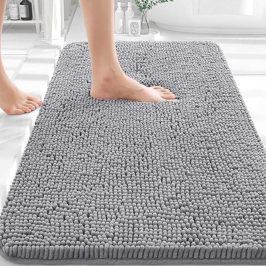 OLANLY Bathroom Rugs 32x20, Extra Soft Absorbent Chenille Bath Rugs, Rubber Backing Quick Dry, Machine Washable Bath Mats for Bathroom Floor, Tub and Shower, Home Decor Accessories, Grey