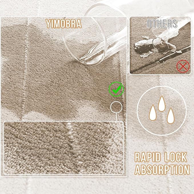 Yimobra Bathroom Runner 55"x24", Non Slip Memory Foam Bath Mat, Super Soft Water Absorbent Hallway Carpet, Machine Washable Rug for Vanity Tub Shower, Beige