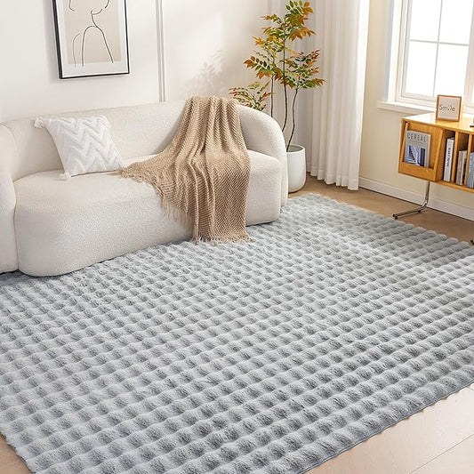 Amazon Basics Indoor Area Rug, 3D Bubble Washable Home Decor Carpet for Living Room, Bedroom, 4' W × 6' L, Grey