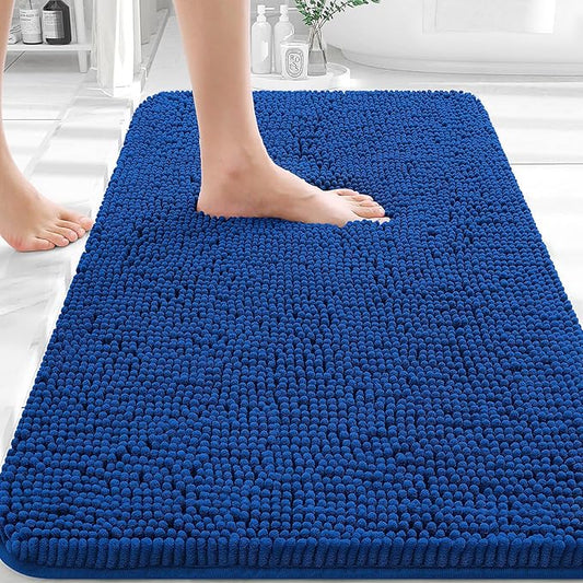 OLANLY Bathroom Rugs 36x24, Extra Soft Absorbent Chenille Bath Rugs, Rubber Backing Quick Dry, Machine Washable Bath Mats for Bathroom Floor, Tub and Shower, Home Decor Accessories, Royal Blue