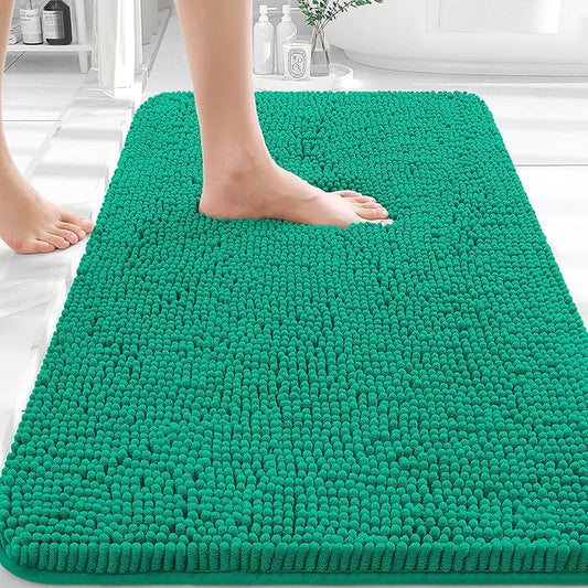 OLANLY Bathroom Rugs 30x20, Extra Soft Absorbent Chenille Bath Rugs, Rubber Backing Quick Dry, Machine Washable Bath Mats for Bathroom Floor, Tub and Shower, Home Decor Accessories, Emerald