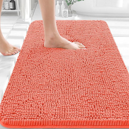OLANLY Bathroom Rugs 36x24, Extra Soft Absorbent Chenille Bath Rugs, Rubber Backing Quick Dry, Machine Washable Bath Mats for Bathroom Floor, Tub and Shower, Home Decor Accessories, Coral