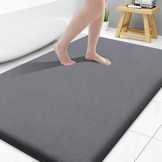 Smiry Memory Foam Bath Mat 59x34, Extra Soft and Absorbent Bathroom Mats, Non Slip Washable Carpet for Floor, Shower and Tub, Dark Grey