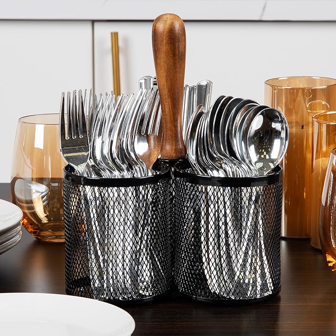 Metal Utensil Holder for Kitchen Countertop – Silverware Organizer Caddy