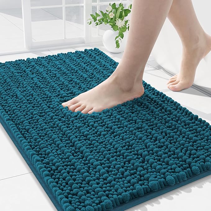 Arotive Luxury Chenille Bathroom Rug Mat, Extra Soft Thick Absorbent Shaggy Bath Rugs, Non-Slip Machine Wash Dry, Plush Bath Mats for Bathroom, Shower and Tub, 36x24, Peacock Blue