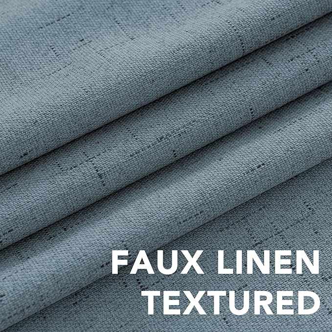 H.VERSAILTEX Linen Blackout Curtains Durable Thick Textured Linen Look 100% Blackout Patio Door Curtain Anti Rust Grommet Extra Wide Sliding Door Curtain Panel, W100 x L96 inch - Stone Blue