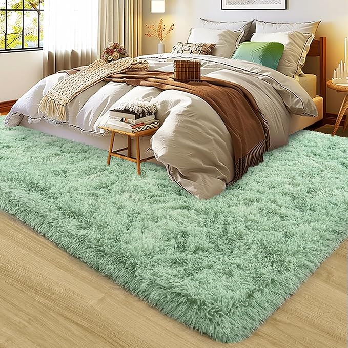 Super Fluffy Rug for Bedroom, 4x6 Shag Fuzzy Area Rug for Living Room Bedroom, Plush Soft Carpet for Girls Boys Kids, Non Slip Throw Rugs for Dorm, Modern Home Decor Aesthetic, Sage Green