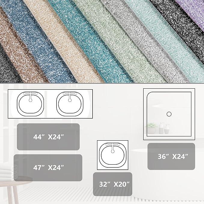 Yimobra Long Bathroom Rug Non Slip Washable, Soft Absorbent Microfiber Bath Mat, Dual-Tone Decor Rug with Rubber Backing for Bathroom Floor Tub and Shower,44x24,Home Essentials,Brown and White
