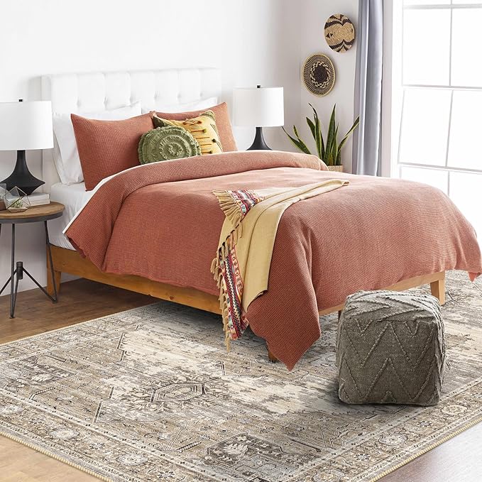 RUUGME Washable 5x7 Area Rugs - Large Rugs for Living Room Stain Resistant Carpet Vintage Rugs for Bedroom with Non Slip Backing Home Decor Floor Decoration Mat (5x7 Beige)