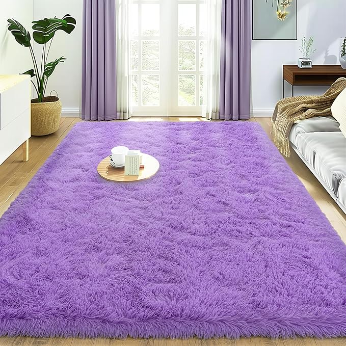 Ultra Fluffy Rug for Living Room Bedroom, 5x7 Fuzzy Large Area Rug for Living Room, Plush Soft Shag Carpet for Girl Boy Kids, Non Slip Rug Modern Indoor Home Decor Aesthetic, Purple
