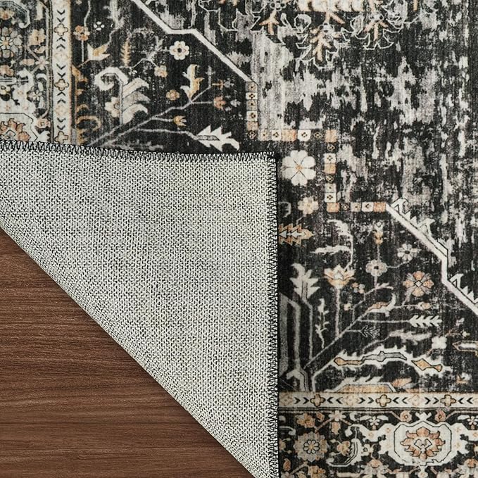 RUUGME Hallway 3x12 Runner Rugs - Large Boho Rugs for Living Room Stain Resistant Carpet Vintage Tribal Rugs for Bedroom Kitchen Bathroom Non Slip Backing Home Decor Floor Decoration Mat 3X12 Black