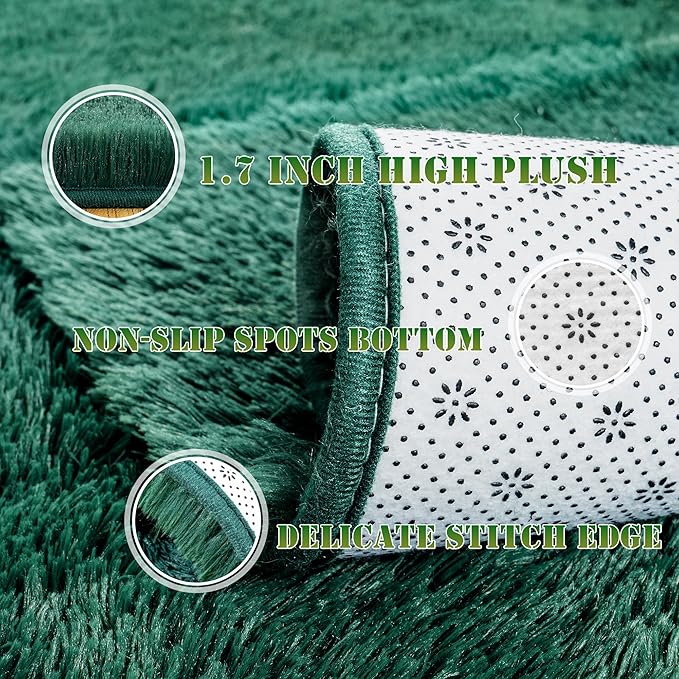 Ultra Fluffy Area Rugs for Living Room Bedroom, 6x9 Fuzzy Large Living Room Rugs, Thick Shag Rug for Dorm, Soft Non Slip Kids Girls Boys Rug for Home Decor Aesthetic, Dark Green