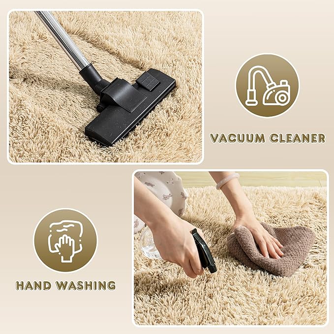 Super Fluffy Rug for Bedroom, 4x6 Shag Fuzzy Area Rug for Living Room Bedroom, Plush Soft Carpet for Girls Boys Kids, Non Slip Throw Rugs for Dorm, Modern Home Decor Aesthetic, Camel