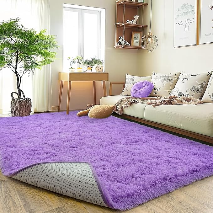 Ultra Fluffy Rug for Living Room Bedroom, 5x7 Fuzzy Large Area Rug for Living Room, Plush Soft Shag Carpet for Girl Boy Kids, Non Slip Rug Modern Indoor Home Decor Aesthetic, Purple