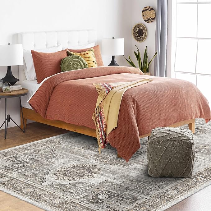 RUUGME Washable 5x7 Area Rugs - Large Rugs for Living Room Stain Resistant Carpet Vintage Rugs for Bedroom with Non Slip Backing Home Decor Floor Decoration Mat (5x7 Grey)