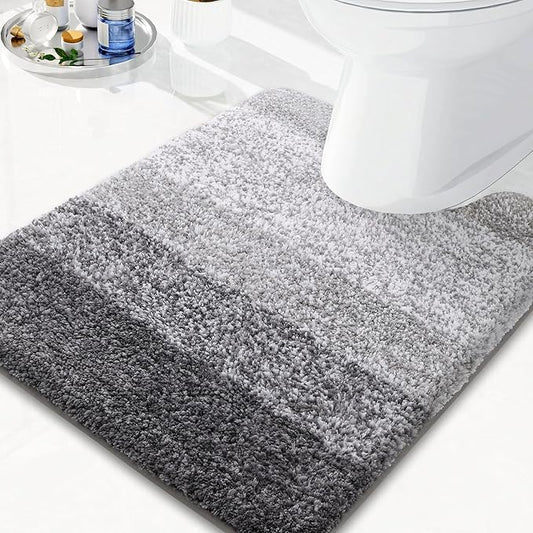 Arotive Microfiber Bathroom Rugs, Shaggy Soft and Absorbent Contour Toilet Rugs, Non-Slip, Thick Plush Machine Washable Dry Bath Mats for Toilet Base, 24x20, Grey, U-Shape