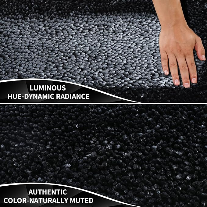 Yimobra Long Bathroom Rug Non Slip 44x24 Inch, Extra Thick Soft Absorbent Chenille Bath Mat, Machine Washable Quick Dry Bath Rugs for Bathroom Floor, Tub and Shower, Home Decor Accessories, Black