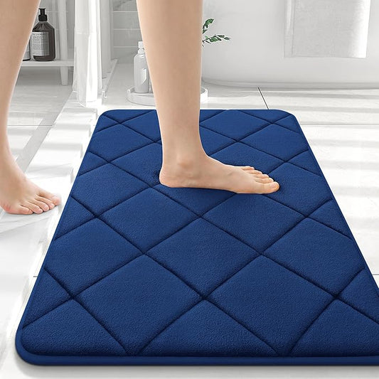 OLANLY Memory Foam Bath Mat 36x24, Ultra Soft and Absorbent Bathroom Rugs, Machine Washable, Comfortable Bath Carpet for Bathroom Floor, Tub and Shower, Navy