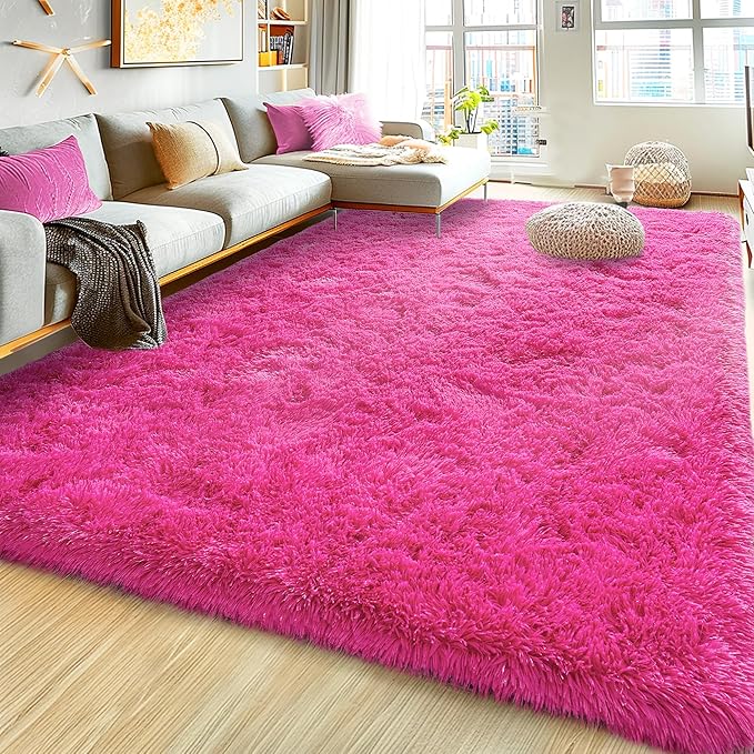 Super Fluffy Rug for Bedroom, 4x6 Shag Fuzzy Area Rug for Living Room Bedroom, Plush Soft Carpet for Girls Boys Kids, Non Slip Throw Rugs for Dorm, Modern Home Decor Aesthetic, Hot Pink
