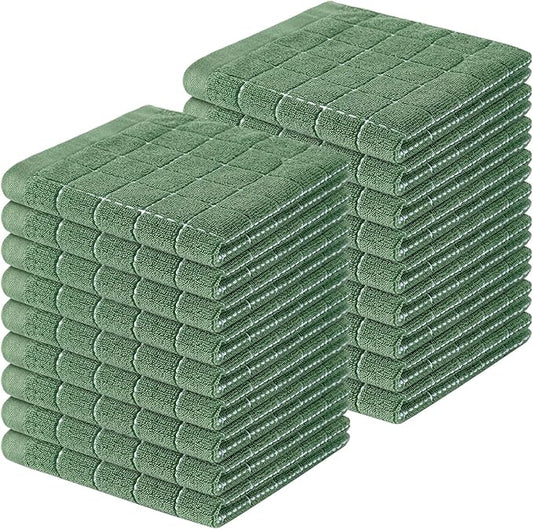Homaxy 100% Cotton Terry Kitchen Dish Cloths, Ultra Soft and Absorbent Dish Towels for Kitchen, Suitable for Drying and Washing Dishes, 18 Pack, 12 x 12 Inches, Grass Green