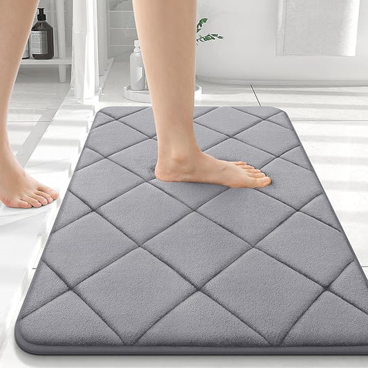 OLANLY Memory Foam Bath Mat 36x24, Ultra Soft and Absorbent Bathroom Rugs, Machine Washable, Comfortable Bath Carpet for Bathroom Floor, Tub and Shower, Medium Grey