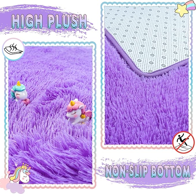 Ultra Fluffy Rug for Living Room Bedroom, 5x7 Fuzzy Large Area Rug for Living Room, Plush Soft Shag Carpet for Girl Boy Kids, Non Slip Rug Modern Indoor Home Decor Aesthetic, Purple