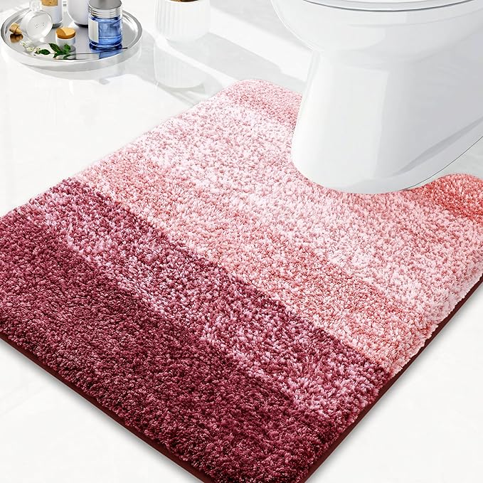 Arotive Microfiber Bathroom Rugs, Shaggy Soft and Absorbent Contour Toilet Rugs, Non-Slip, Thick Plush Machine Washable Dry Bath Mats for Toilet Base, 24x20, Burgundy, U-Shape
