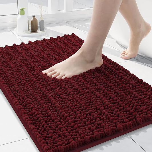 Arotive Luxury Chenille Bathroom Rug Mat, Extra Soft Thick Absorbent Shaggy Bath Rugs, Non-Slip Machine Wash Dry, Plush Bath Mats for Bathroom, Shower and Tub, 24x16, Burgundy