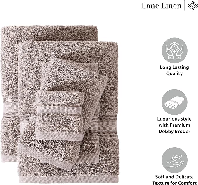 LANE LINEN 100% Mercerized Cotton Bath Towel Set of 12 – Zero Twist Shower Towels, 4 Bath, 4 Hand Towel & 4 Washcloths, Quick-Dry, Luxuriously Soft & Durable, Perfect for Everyday use – Platinum