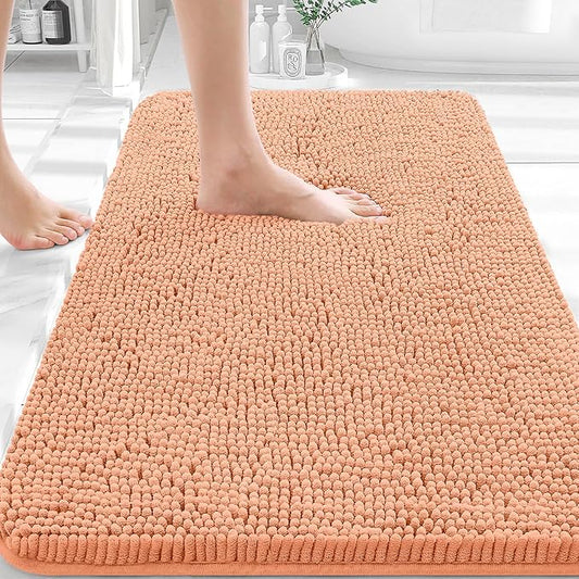 OLANLY Bathroom Rugs 36x24, Extra Soft Absorbent Chenille Bath Rugs, Rubber Backing Quick Dry, Machine Washable Bath Mats for Bathroom Floor, Tub and Shower, Home Decor Accessories, Peach